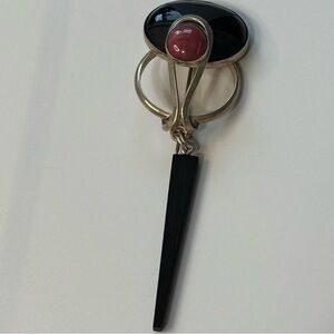 Chic Black Onyx and Pink silver Brooch